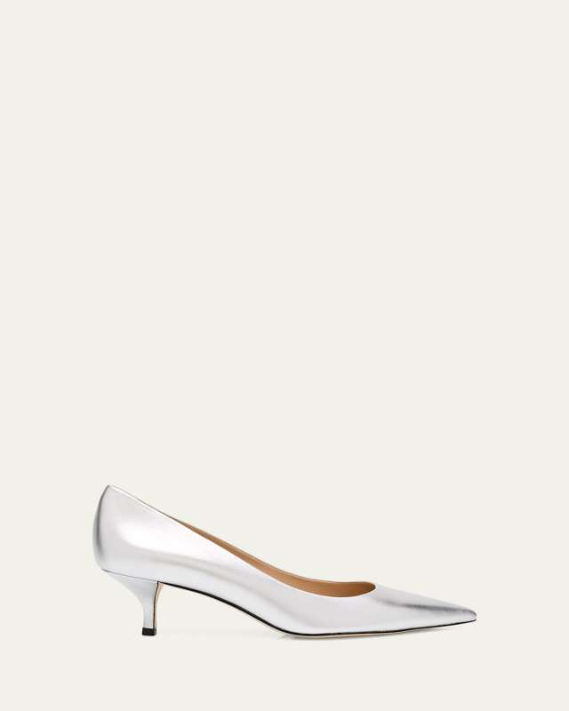 Stuart Metallic Leather Kitten-Heel Pumps